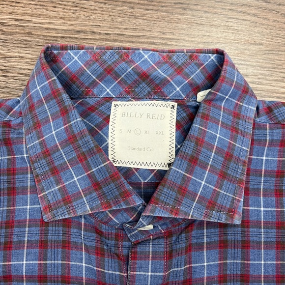 Billy Reid Blue, Red & White Plaid Shirt L - Picture 3 of 4